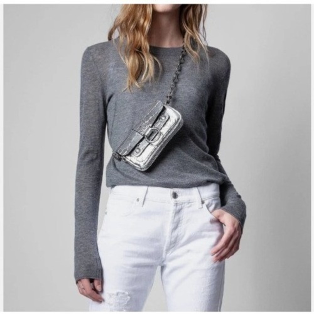 Zadig & Voltaire Miss CP Arrow Sweater Women S Gray Rhinestone Cashmere